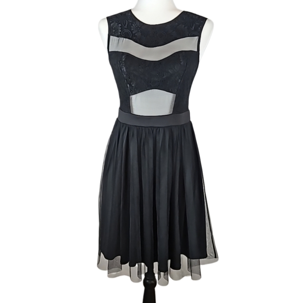 Vintage Y2K Whimsigoth Mesh & Lace Tulle Layered Party Dress Black, Size M